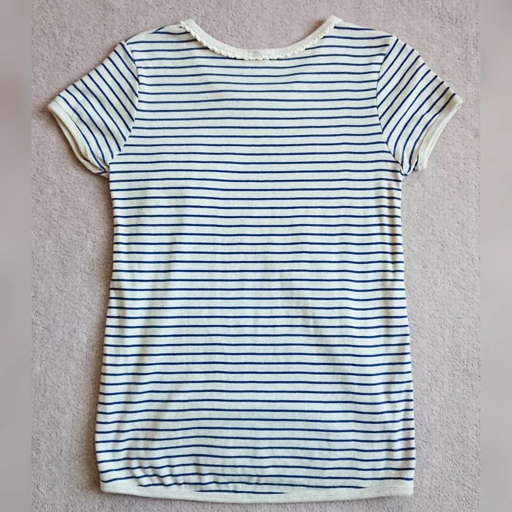 Striped Crochet Trim T-Shirt + White Pleated Mini Skirt Set - Picture 4 of 16